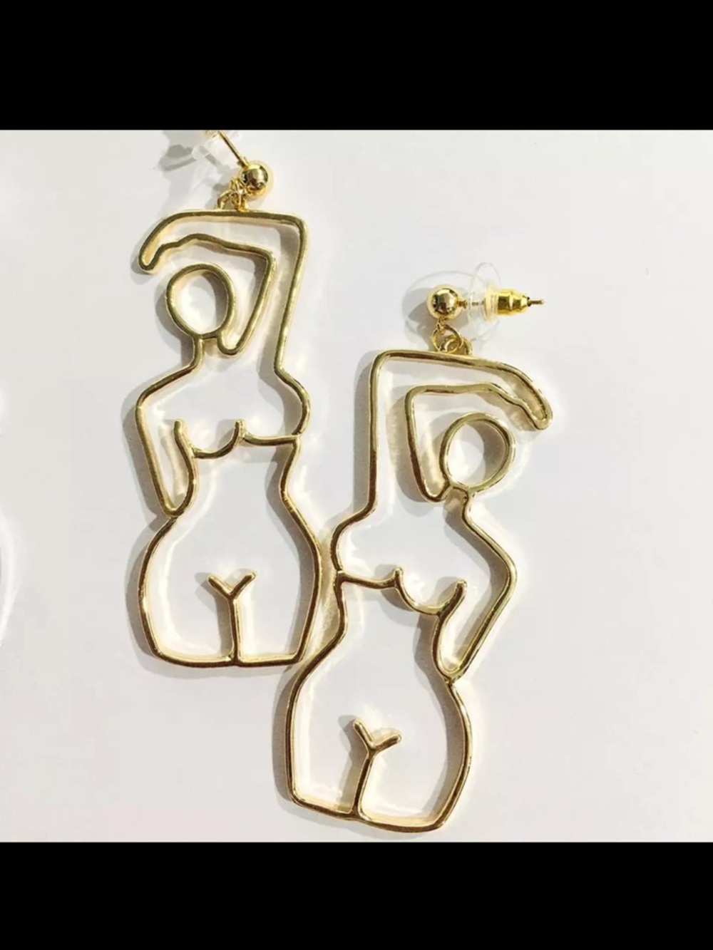 Gold Abstract Female Silhouette Drop Earrings - Women Jewelry